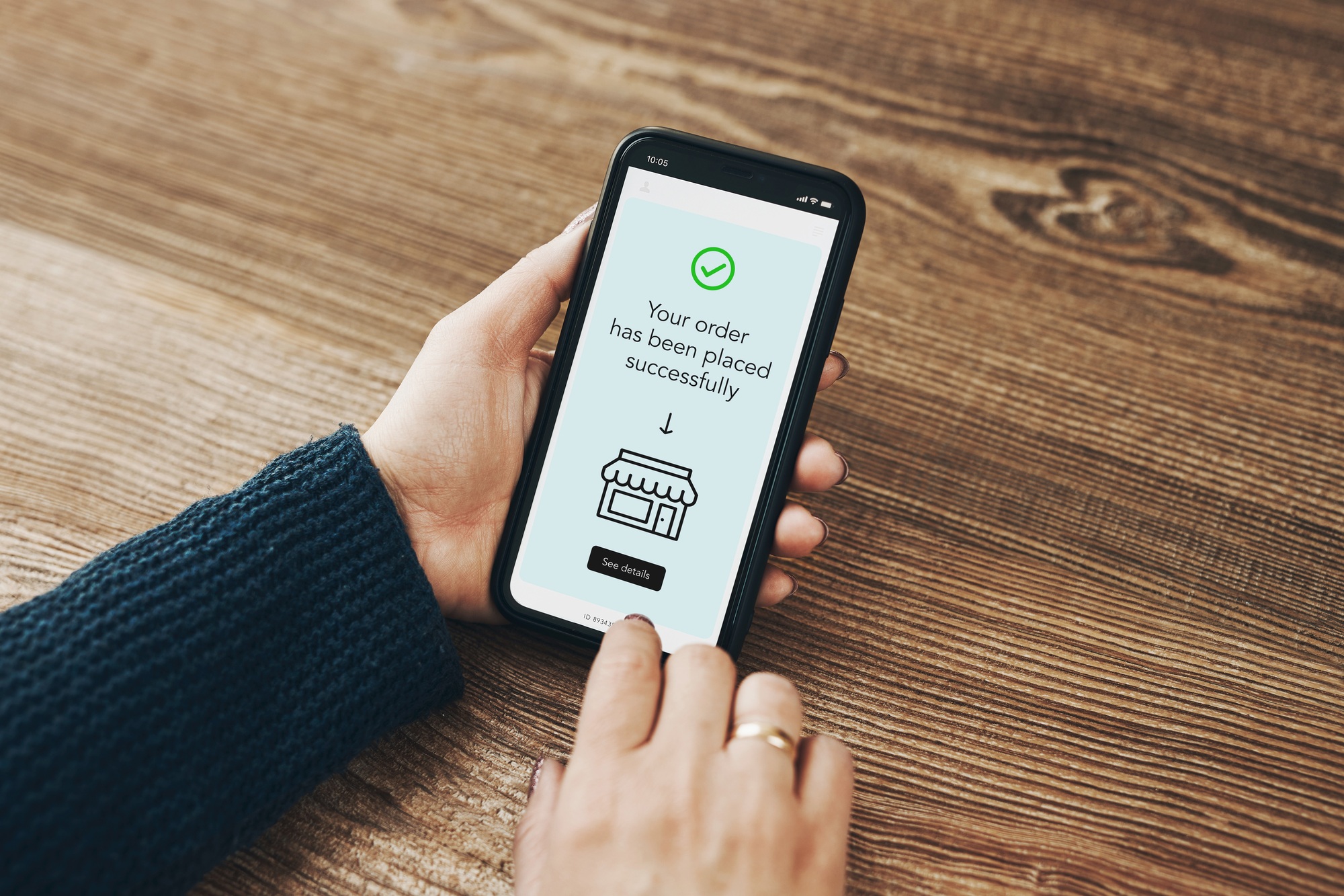 Shopping online. Ordering product online using smartphone. Order confirmation. Using technology